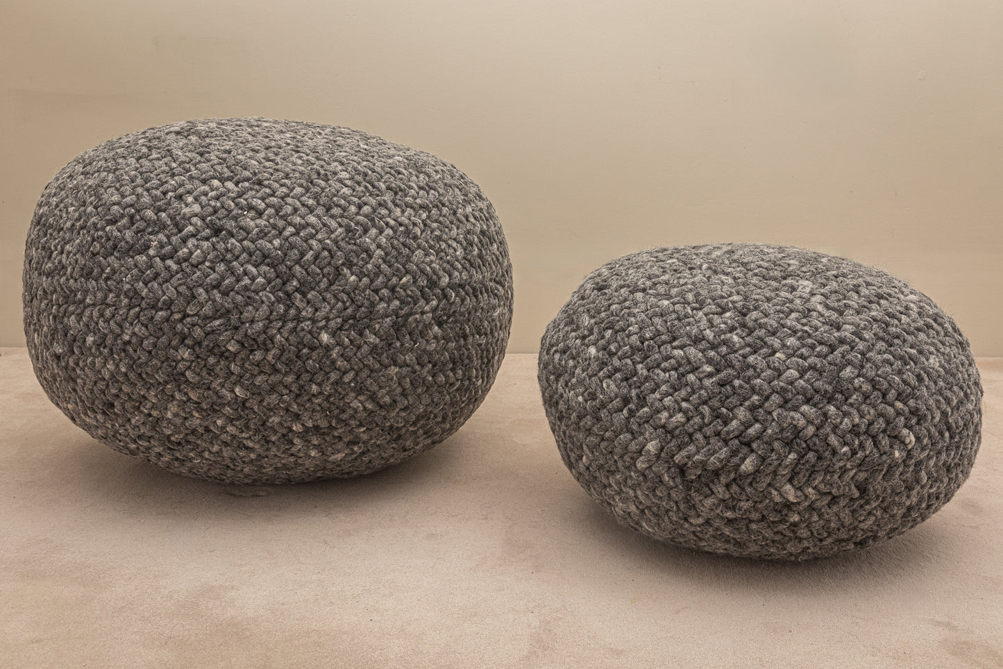 Pebble Wool Pouffe Dark Grey Small