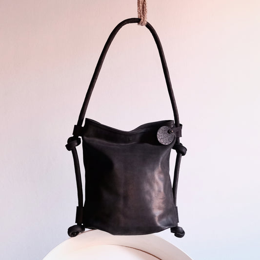 Hayat Backpack/Shoulder Bag - Black Leather