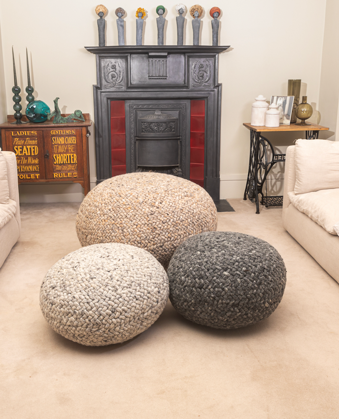 Pebble Wool Pouffe Dark Grey Small