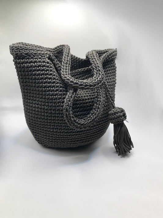 Crochet Bucket Bag Grey